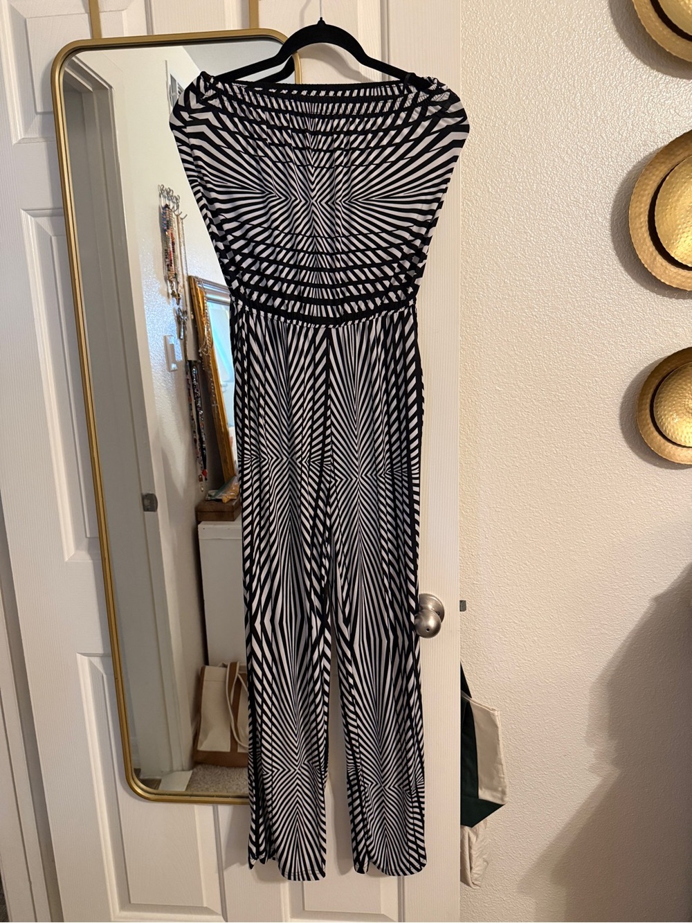 Mlle Gabrielle Black & White Strapless Geometric Jumpsuit